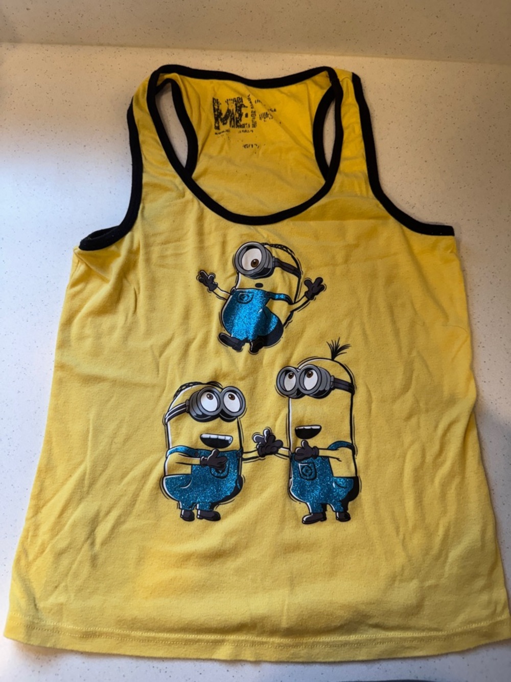 Ladies Yellow Minions Tank Top with Black Trim